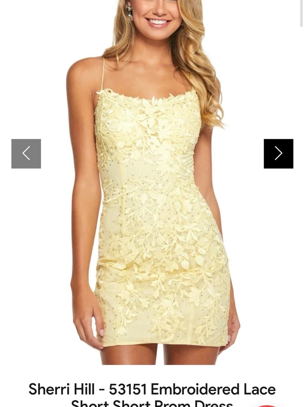 Sherri Hill Pale Yellow Floral Appliqué Mini Prom/Homecoming Dress